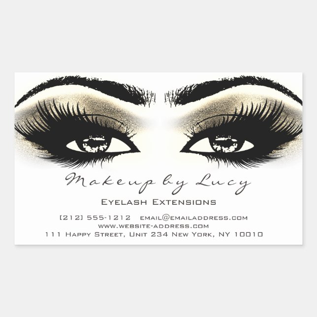 Adesivo Retangular Lash Extension Makeup Beauty Ouro Olhos Brancos (Frente)