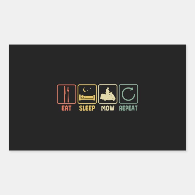 Adesivo Retangular Lawn mower Eat Sleep slogan lawn mowing retro (Frente)