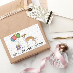Adesivo Retangular Lebre e Branco Galgo Italiano - Feliz Aniversário