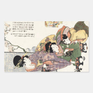 Adesivo Retangular Legal dama ukiyo-e do japão e crianças