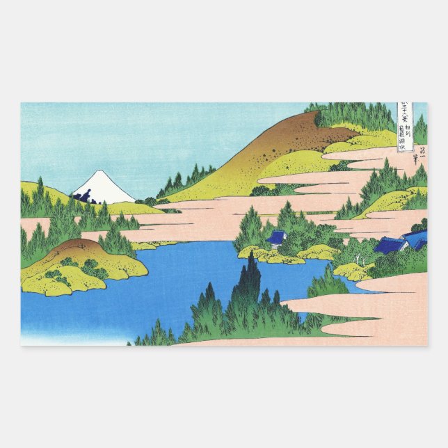 Adesivo Retangular Legal japonês Hokusai Fuji Ver paisagem (Frente)