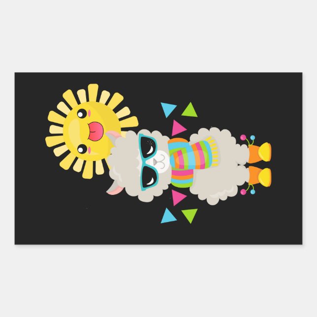 Adesivo Retangular Legal Llama e sorrindo Kawaii Sun (Frente)