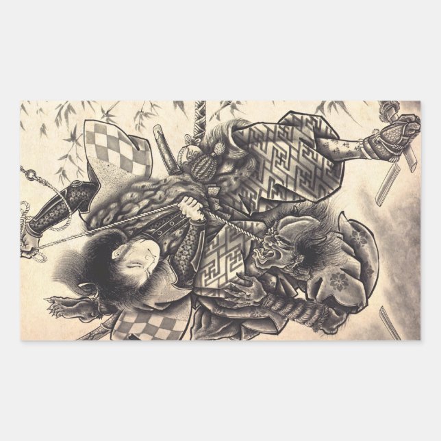 Adesivo Retangular Legal tatuagem clássica de tinta digital de demôni (Frente)