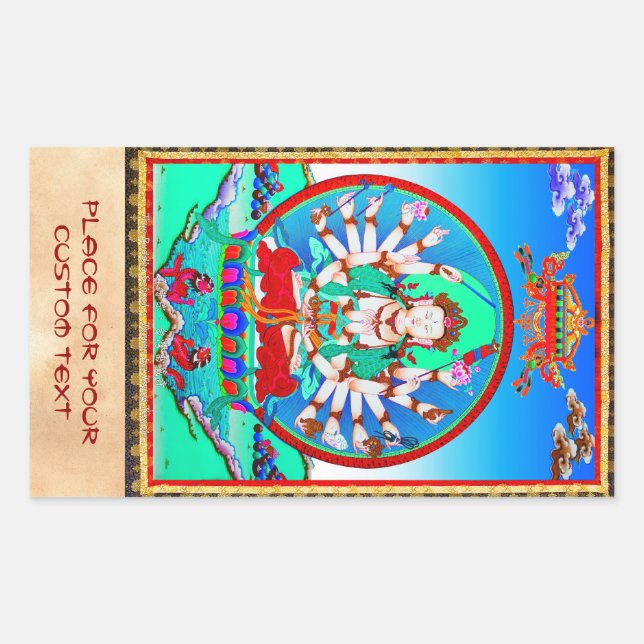 Adesivo Retangular Legal tatuagem tibetana thangka Cundhi Bodhisattva (Frente)