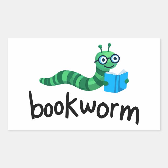Adesivo Retangular Leitura do Bookworm Bonito Amigo com Livro (Frente)