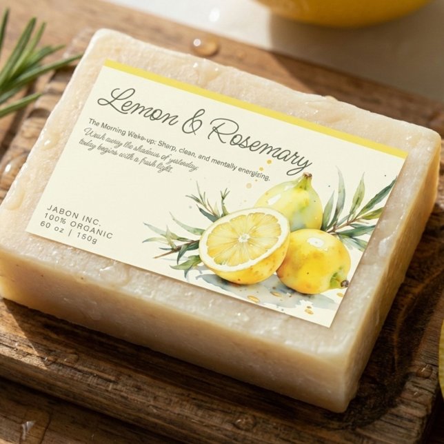 Adesivo Retangular Lemon & Rosemary Organic Soap Sticker Label (Criador carregado)