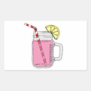 Adesivo Retangular Lemonade Mason Jar Rosa