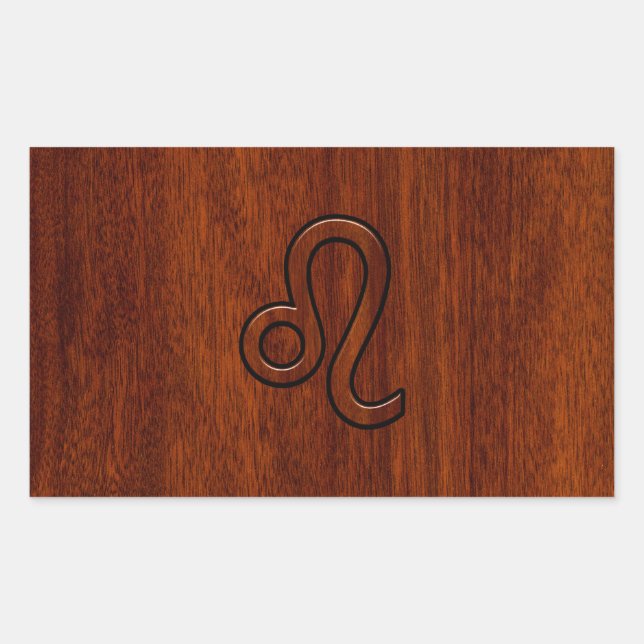 Adesivo Retangular Leo Zodiac Sinal no estilo de madeira de Mahogany (Frente)