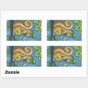 ADESIVO RETANGULAR LEPRECHAUN IRISH SQUIRREL, FOLHA DE SORTE