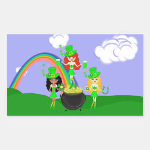 Adesivo Retangular Leprechauns da rua Patrick's Day Girl