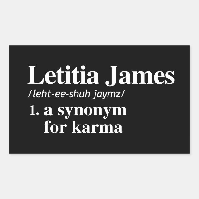Adesivo Retangular Letitia James Definition: Sinônimo para Karma (Frente)