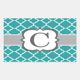 Adesivo Retangular Letra Azul Teal Monograma - C Quatrefoil