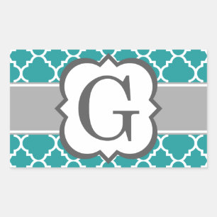 Adesivo Retangular Letra Azul Teal Monograma - Letra G Quatrefoil