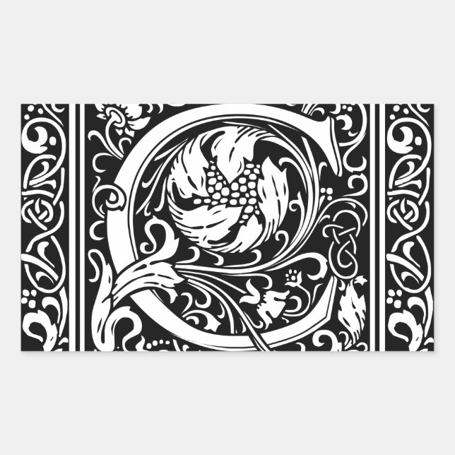 Adesivo Retangular Letra C Monograma Medieval Arte Nova (Frente)