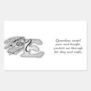 Adesivo Retangular Letra E anjo monograma alfabético inicial preto e