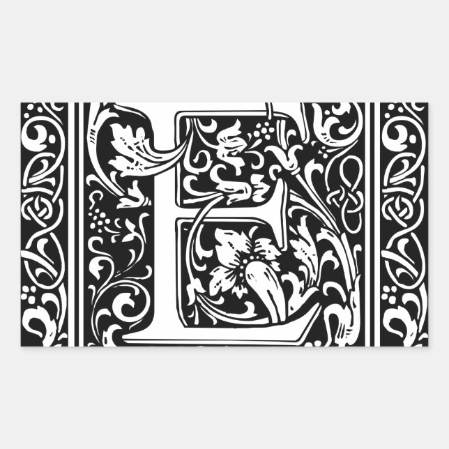 Adesivo Retangular Letra E Monograma Medieval Arte Nova (Frente)