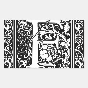 Adesivo Retangular Letra F Monograma Medieval Art Nouveau