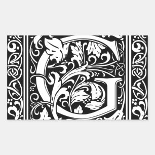 Adesivo Retangular Letra G Monograma Medieval Arte Nova