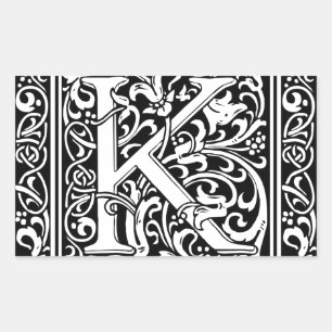 Adesivo Retangular Letra K Monograma Medieval Arte Nova