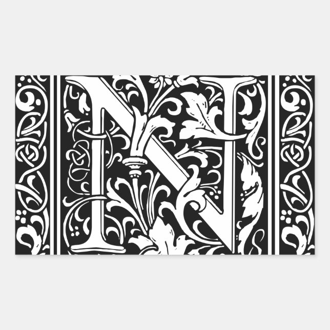 Adesivo Retangular Letra N Monograma Medieval Arte Nova (Frente)
