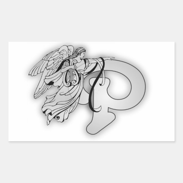 Adesivo Retangular Letra P Angel Monograma inicial (Frente)