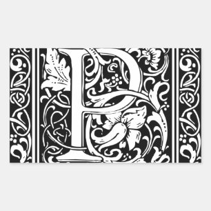 Adesivo Retangular Letra P Monograma Medieval Arte Nova