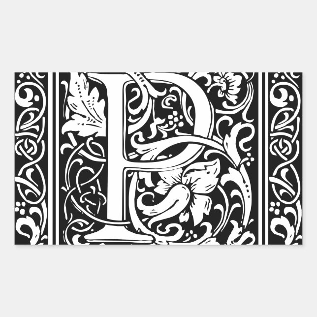 Adesivo Retangular Letra P Monograma Medieval Arte Nova (Frente)