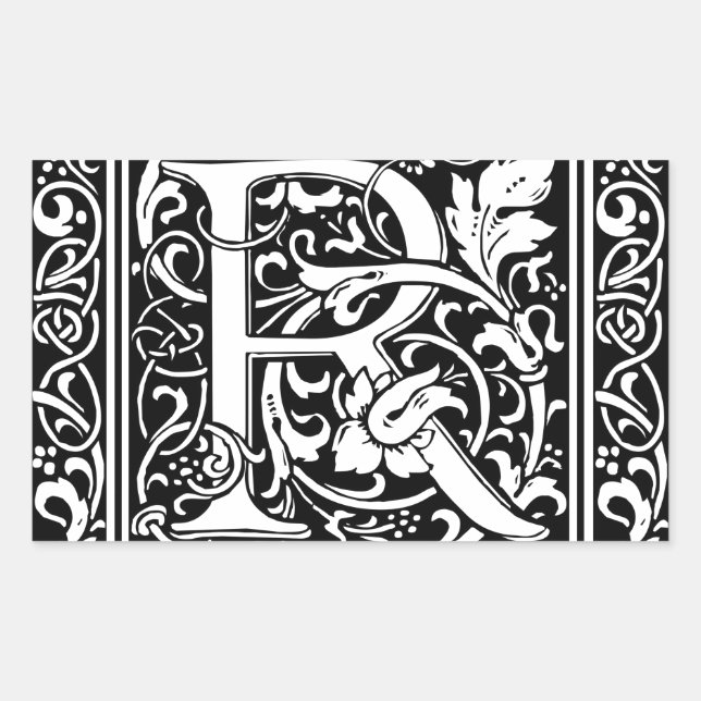 Adesivo Retangular Letra R Monograma Medieval Arte Nova (Frente)
