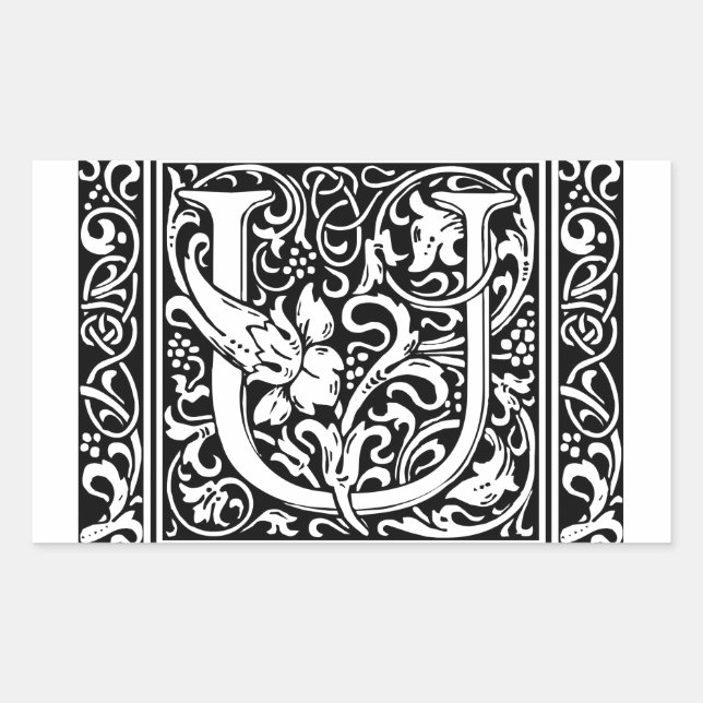 Adesivo Retangular Letra U Monograma Medieval Arte Nova (Frente)