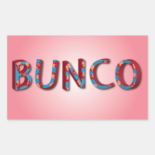 Adesivo Retangular Letras de Bunco com dados do bunco