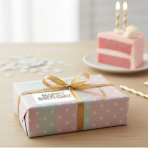 Adesivo Retangular Letras de Feltro Pastel Feliz Aniversário
