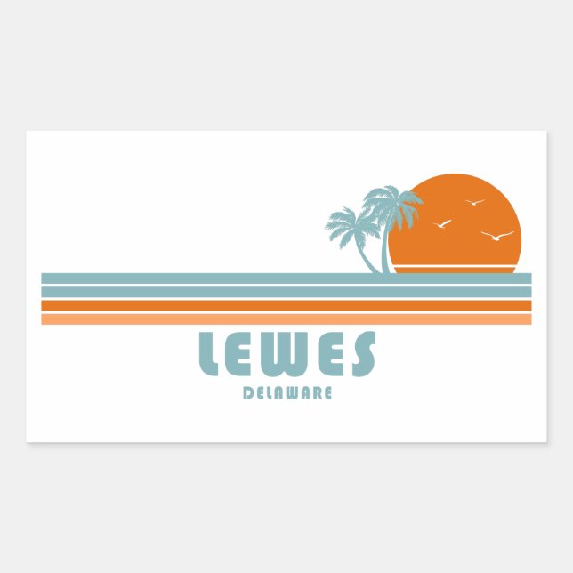 Adesivo Retangular Lewes Delaware Sun Palm Trees (Frente)