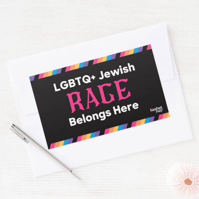 Adesivo Retangular LGBTQ+ Jewish Rage Belongs Here (Envelope)