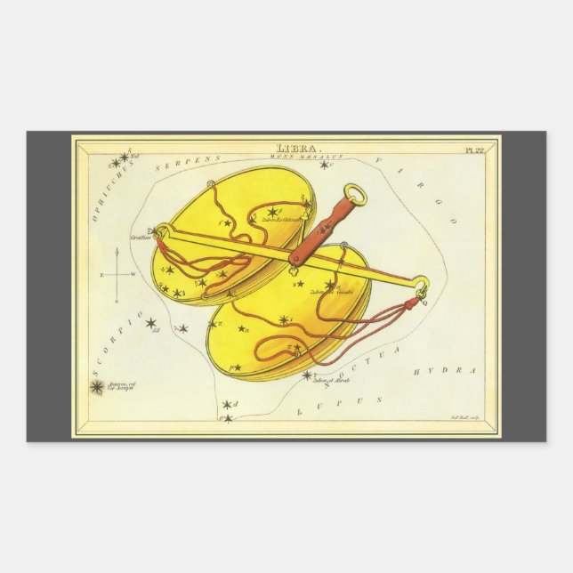 Adesivo Retangular Libra Escala Espelho da Constelação de Vintage Ura (Frente)