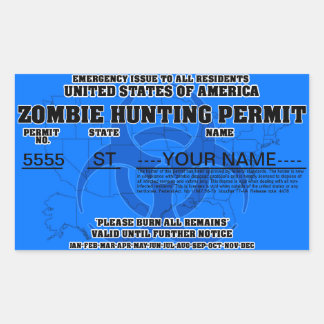 Adesivo Retangular Licença da caça do zombi (azul)