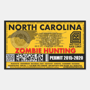 Adesivo Retangular Licença North Carolina da caça do zombi