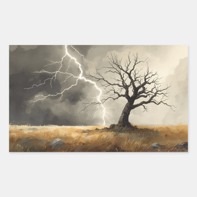 Adesivo Retangular lightning striking tree paintings. 🌩️🌳 (Frente)