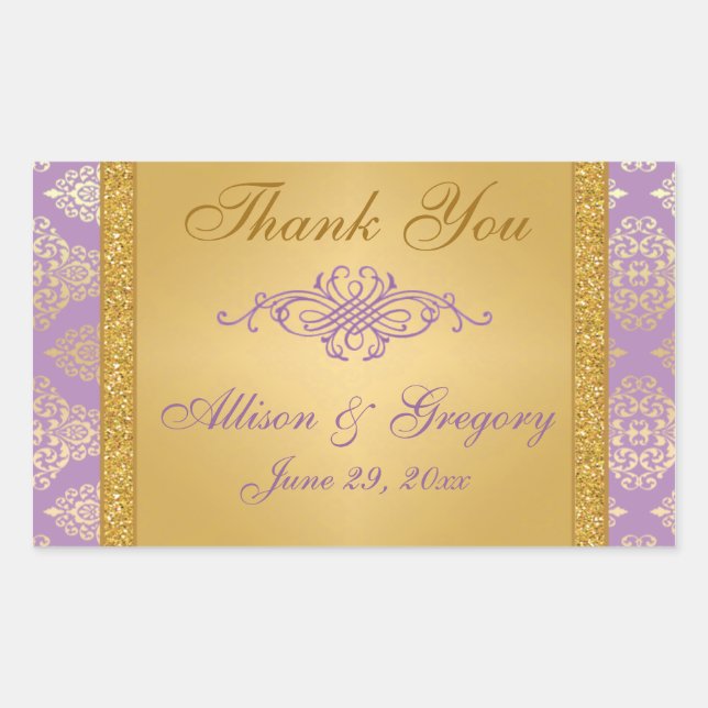 Adesivo Retangular Lilac, FAUX Glitter, Damask Candy Buffet Sticker (Frente)