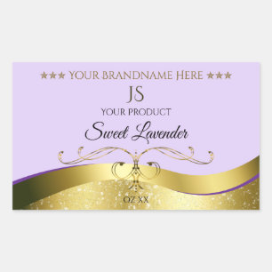 Adesivo Retangular Lilac Leve Dourado com Rótulo de Produto Monograma