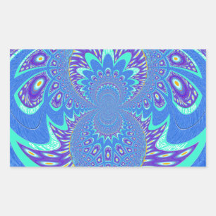Adesivo Retangular Linda arte moderna do Cyan Blue batik Kaleidoscope