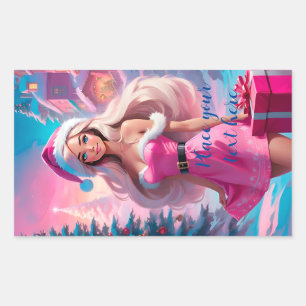 Adesivo Retangular Linda garota de Natal rosa 01