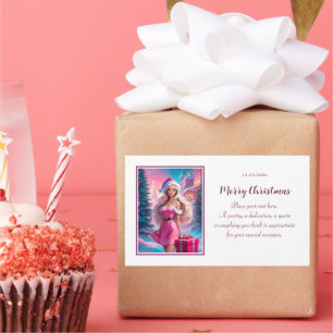 Adesivo Retangular Linda garota de Natal rosa 01