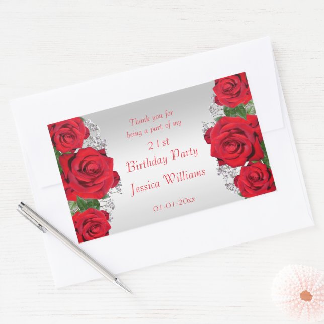 Adesivo Retangular Lindas Rosas Vermelhas Românticas de Aniversário (Envelope)