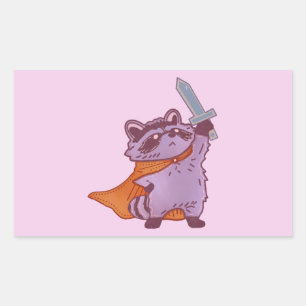 Adesivo Retangular Lindo Guerreiro Mapache de Fantasia com Espada & C