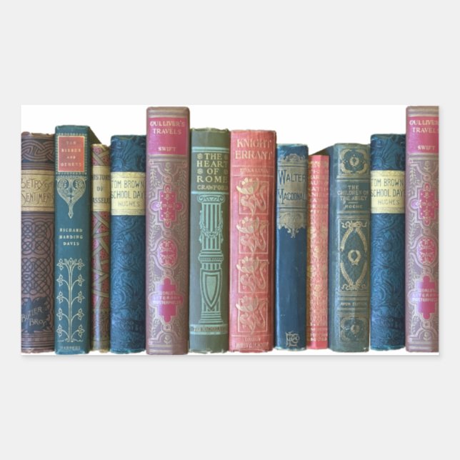 Adesivo Retangular Lindos livros antigos e bonitos, espinhos de livro (Frente)