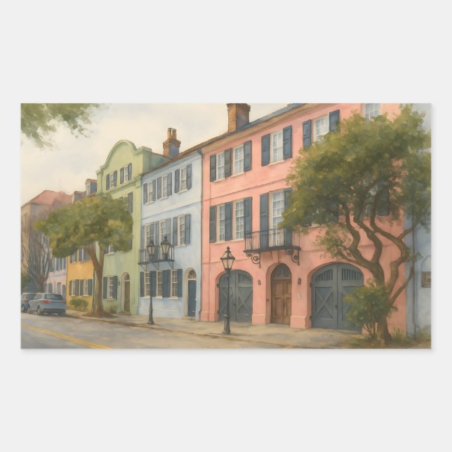 Adesivo Retangular Linha Arco-Íris de Charleston Watercolor (Frente)