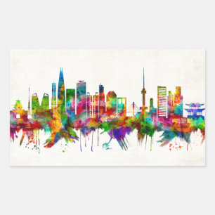 Adesivo Retangular Linha Skyline da Coreia do Sul de Seul
