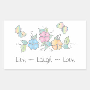 Adesivo Retangular Live Laugh Borboleta Floral