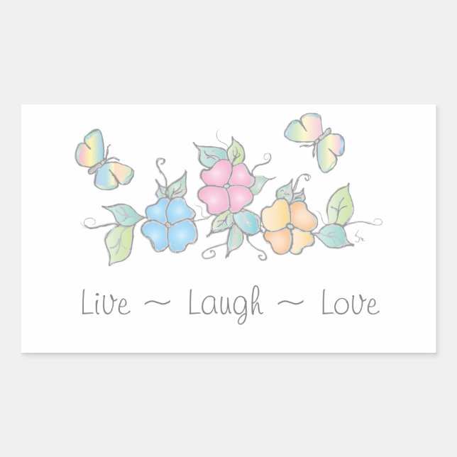 Adesivo Retangular Live Laugh | Borboleta Floral (Frente)