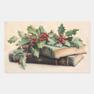 Adesivo Retangular LIVROS ANTIGOS COM AÇAFRÕES Natal Vintage